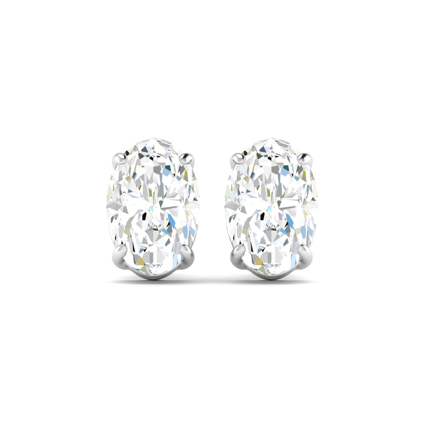 Oval Cut Stud Earring - White Gold