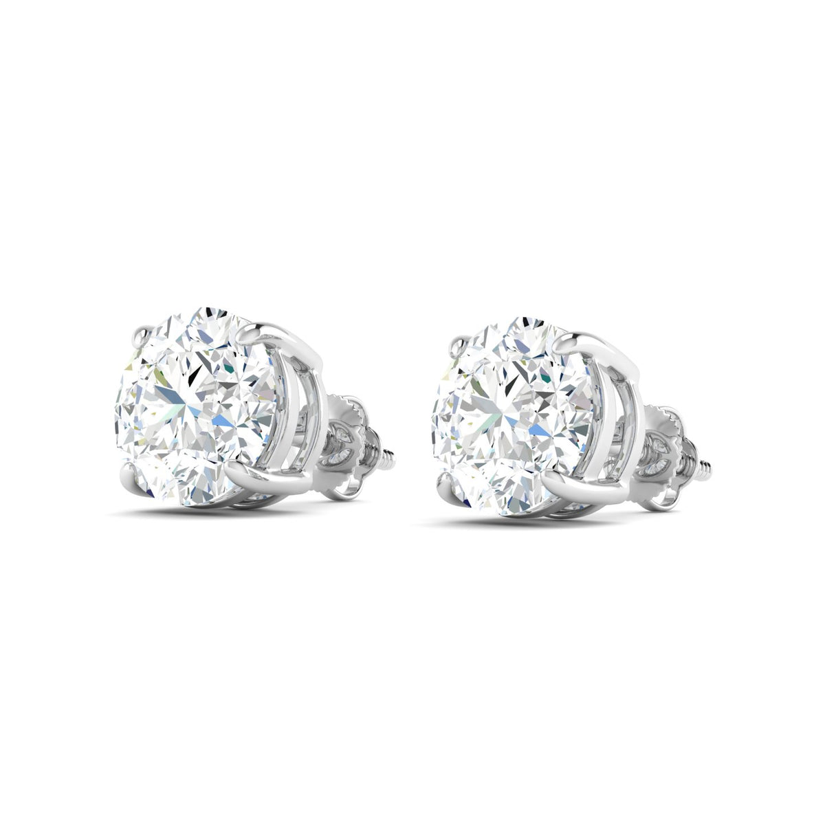 Round Cut Stud Earring - White Gold