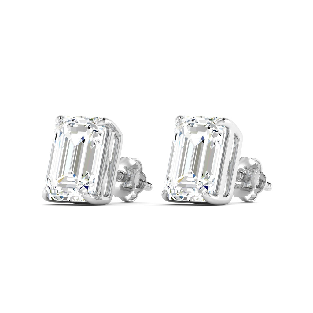 Emerald Cut Stud Earring - White Gold
