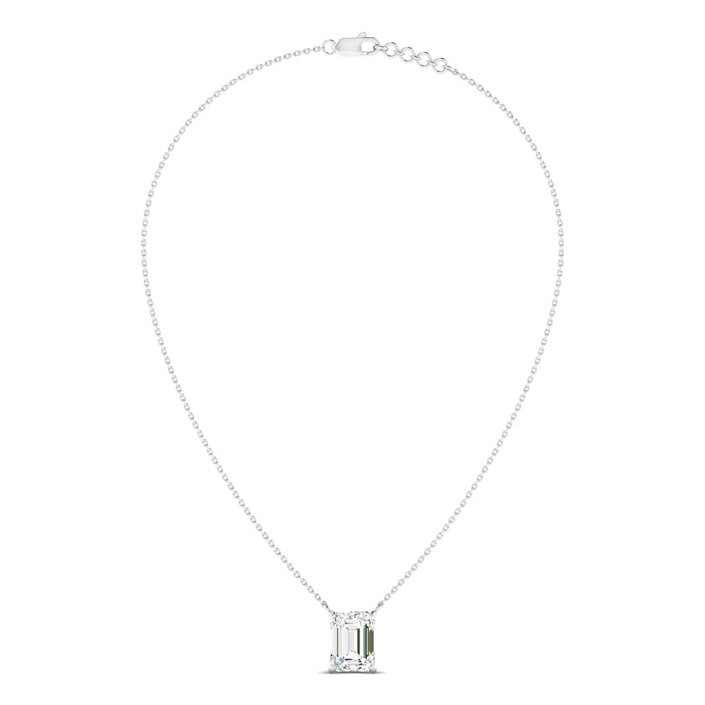 Emerald Cut Diamond Necklace - White Gold