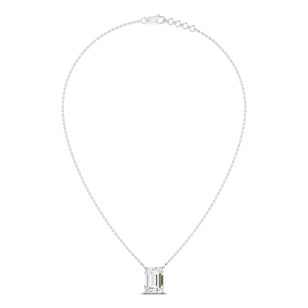 Emerald Cut Diamond Necklace - White Gold